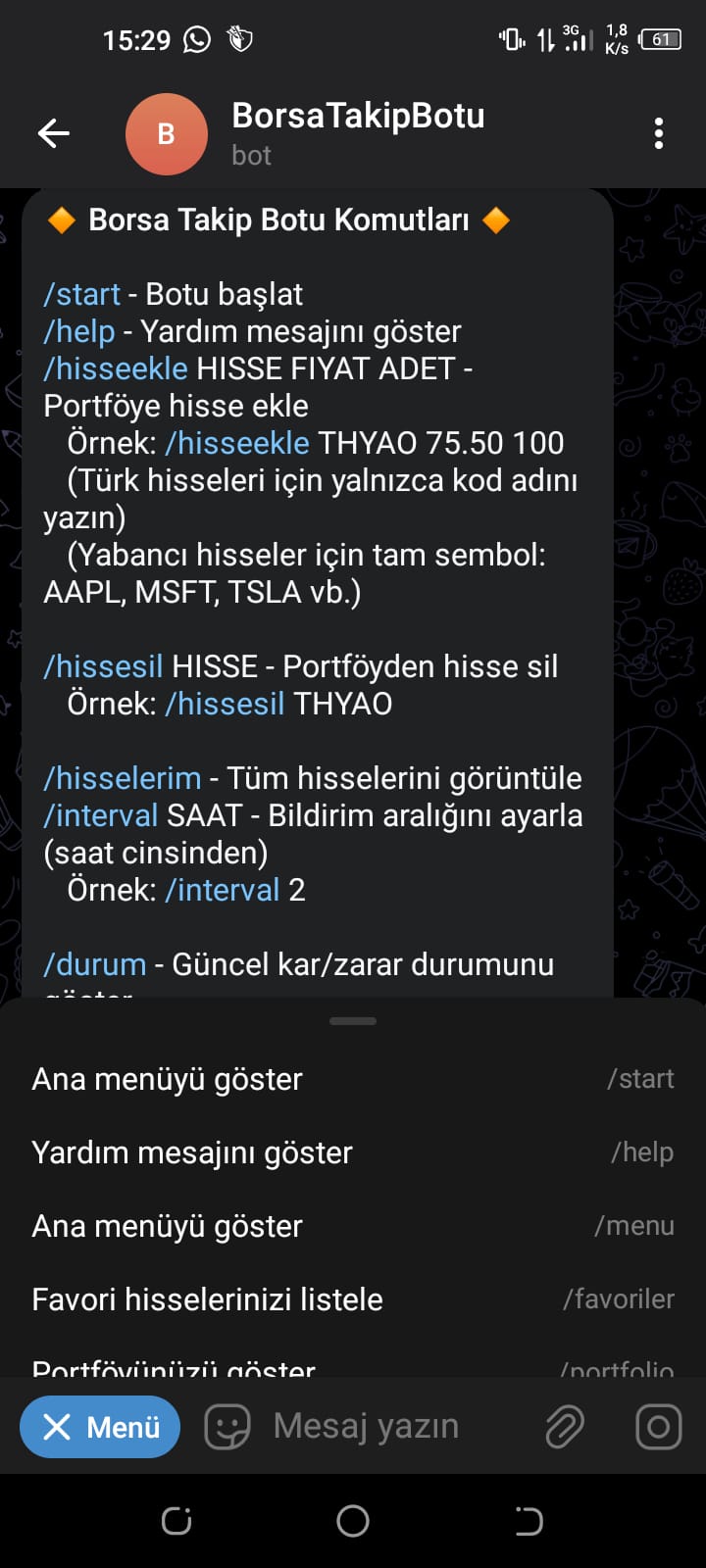 Borsa Takip Telegram Botu